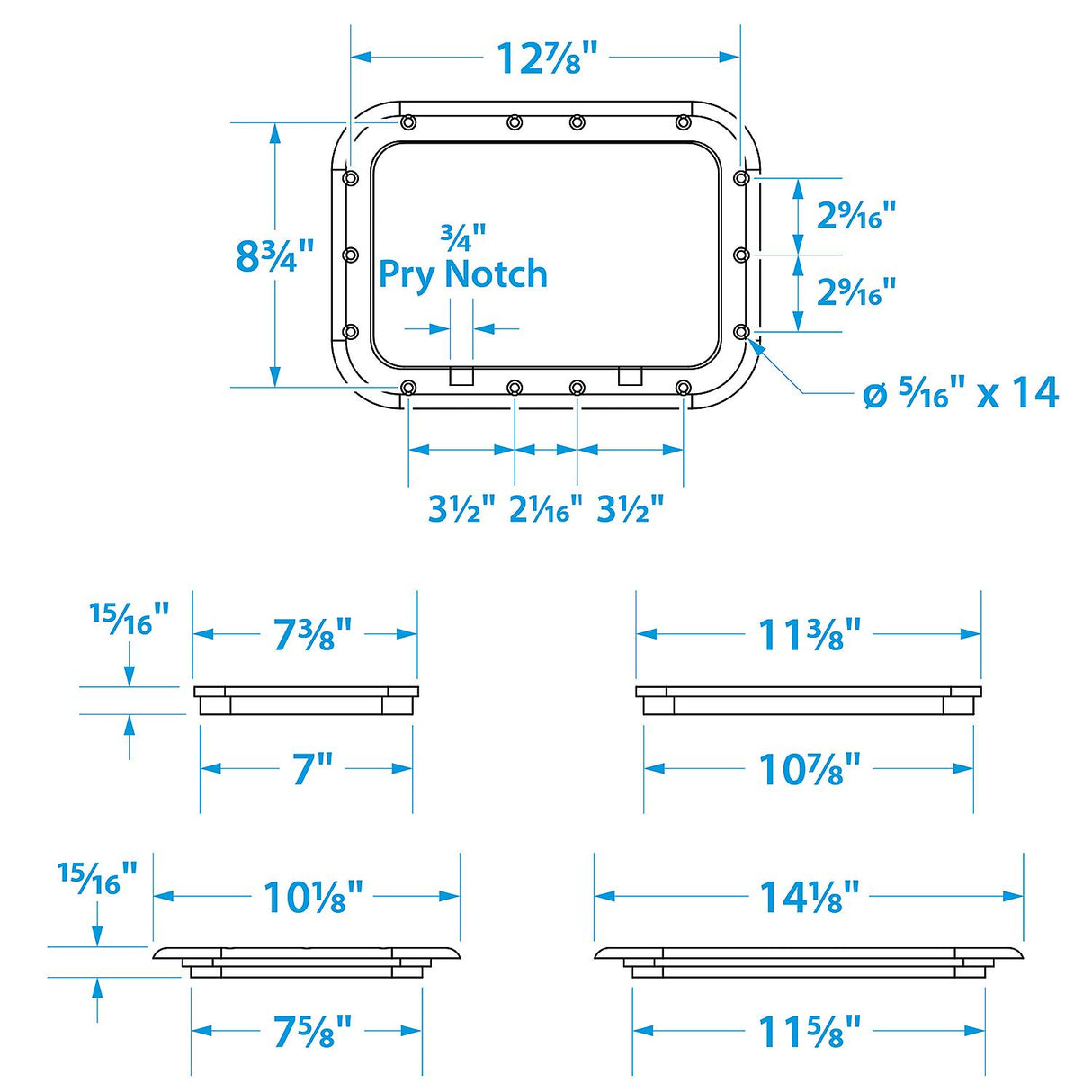 Seachoice White Pry-Out Hatch, 7 In. X 11 In. Inner Dimensions, Acetone Proof Polypropylene