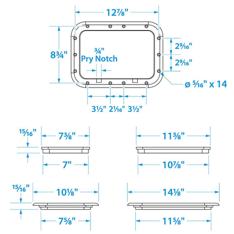 Seachoice White Pry-Out Hatch, 7 In. X 11 In. Inner Dimensions, Acetone Proof Polypropylene
