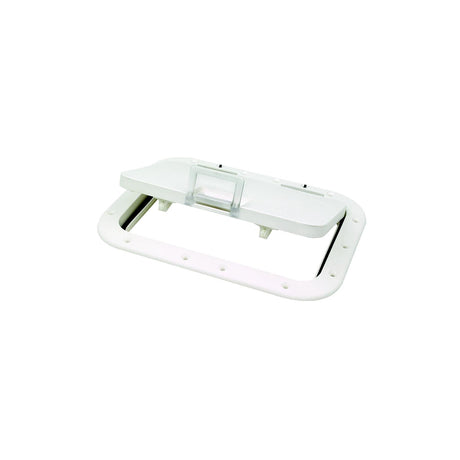 Seachoice Hinged Hatch, Arctic White, 7 in. X 11 in. Inner Dimensions, Acetone Proof Polypropylene