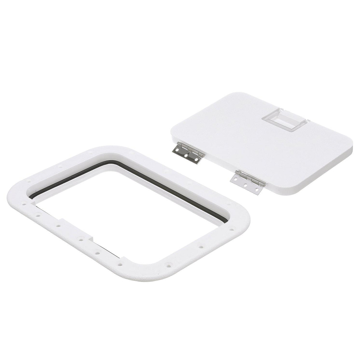 Seachoice Hinged Hatch, Arctic White, 7 in. X 11 in. Inner Dimensions, Acetone Proof Polypropylene