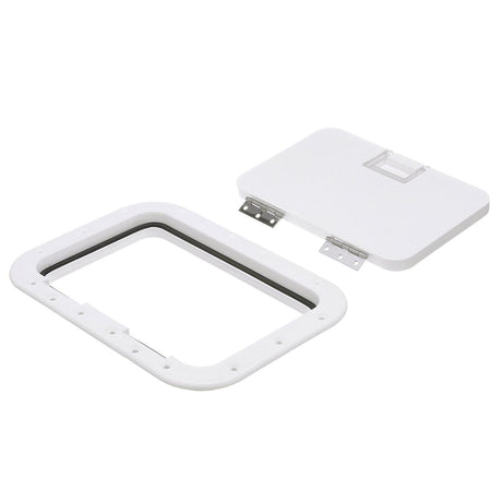 Seachoice Hinged Hatch, Arctic White, 7 in. X 11 in. Inner Dimensions, Acetone Proof Polypropylene