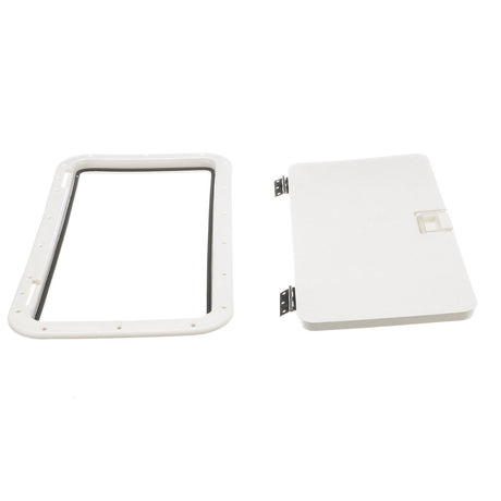 Seachoice White Handle Hatch, 10 in. X 20 in., Stainless Steel Hinge