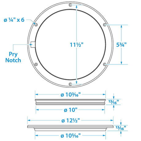 Seachoice White Pry-Up Deck Plate, Watertight, Up to 10-5/8 in. Diameter Hole