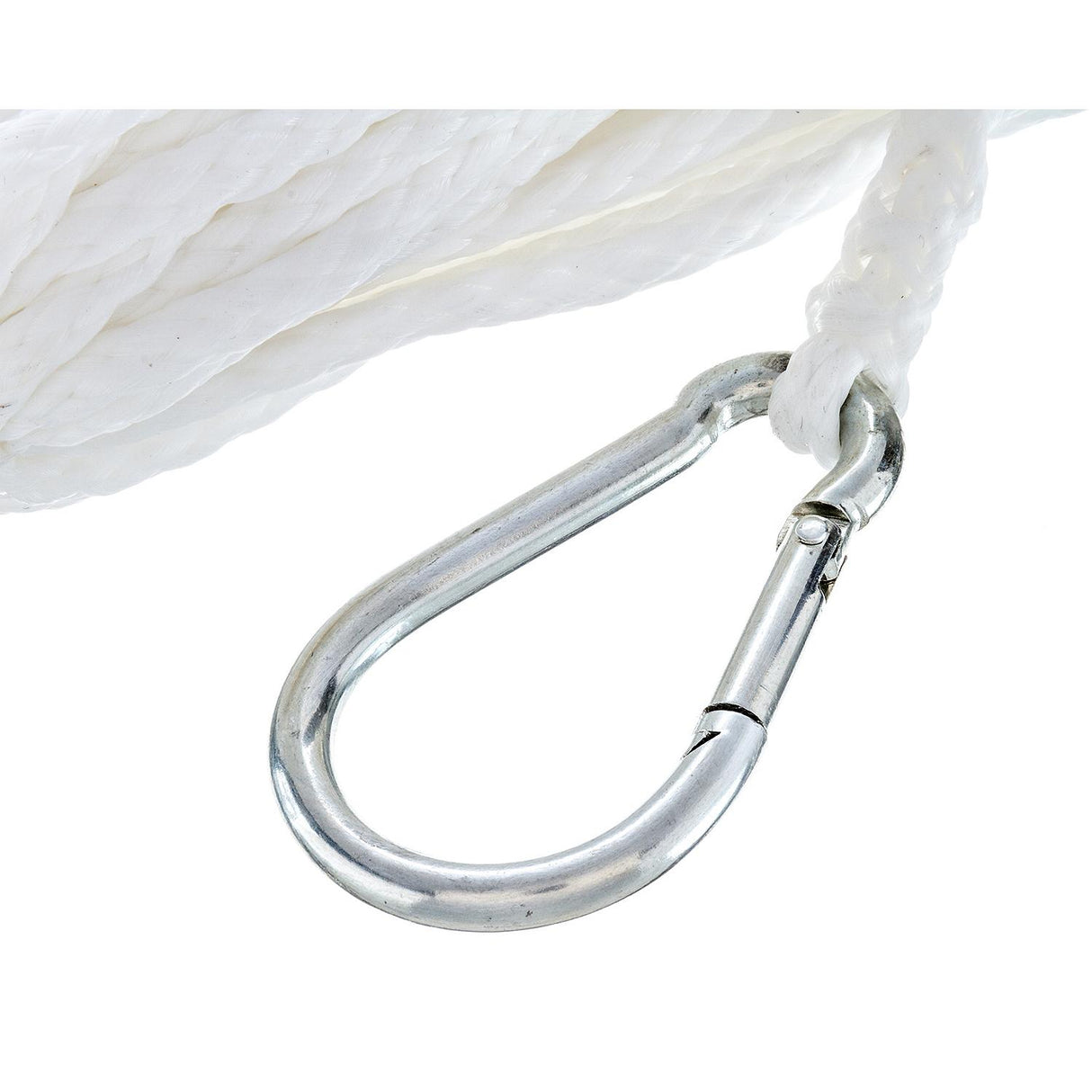 Seachoice Anchor Line Rope, Hollow Braid, Polypropylene, White, Spring Hook, 3/8 In. X 75 Ft.
