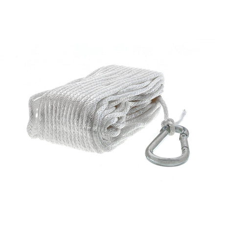 Seachoice Anchor Line Rope, Hollow Braid, Polypropylene, White, Spring Hook, 3/16 In. X 100 Ft.