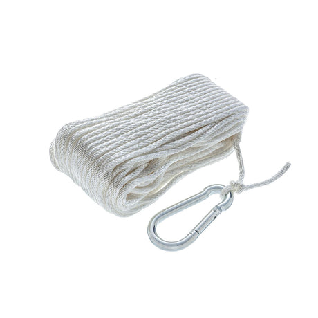 Seachoice Anchor Line Rope, Hollow Braid, Polypropylene, White, Spring Hook, 3/16 In. X 100 Ft.