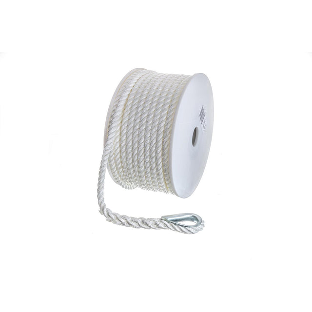 Seachoice Anchor Line Rope, 3-Strand Twisted, White, Nylon, 3/8 In. X 100 Ft.