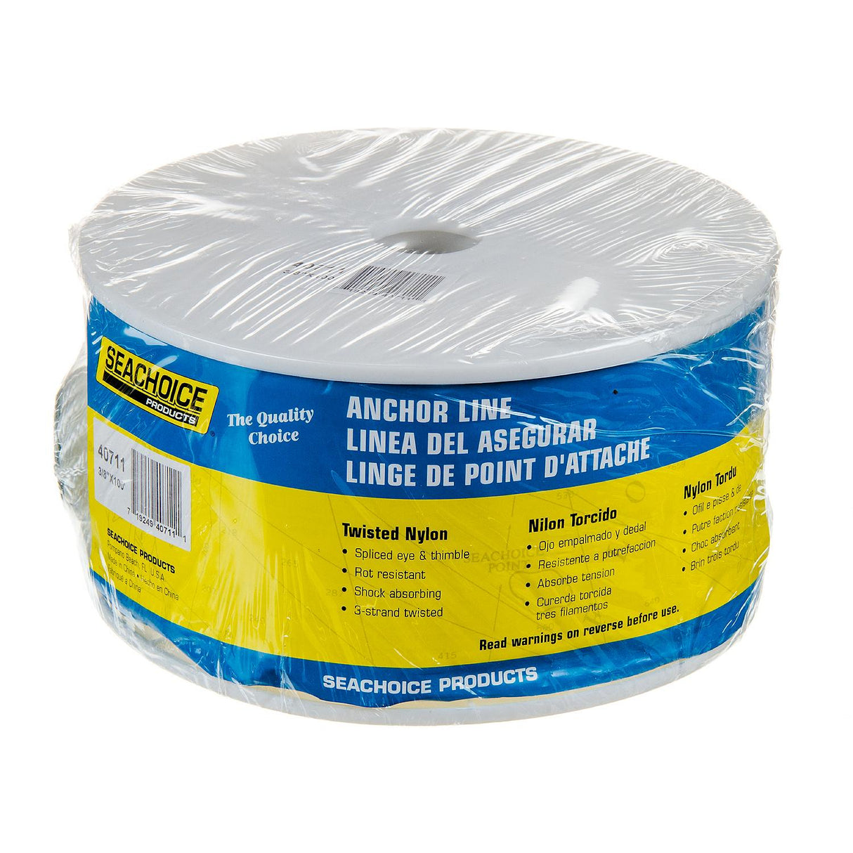 Seachoice Anchor Line Rope, 3-Strand Twisted, White, Nylon, 3/8 In. X 100 Ft.