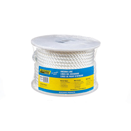 Seachoice Anchor Line Rope, 3-Strand Twisted, White, Nylon, 1/2 in. X 150 Ft.