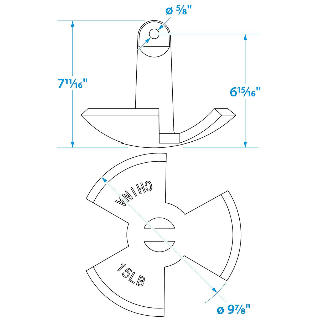 Seachoice River Anchor, Black Vinyl Coated Cast Iron, 15 Lbs.