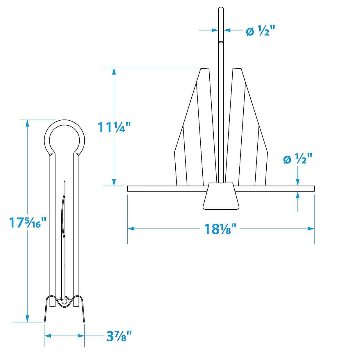 Seachoice Utility Anchor w/ Slip Ring, Size 13E Galvanized Steel