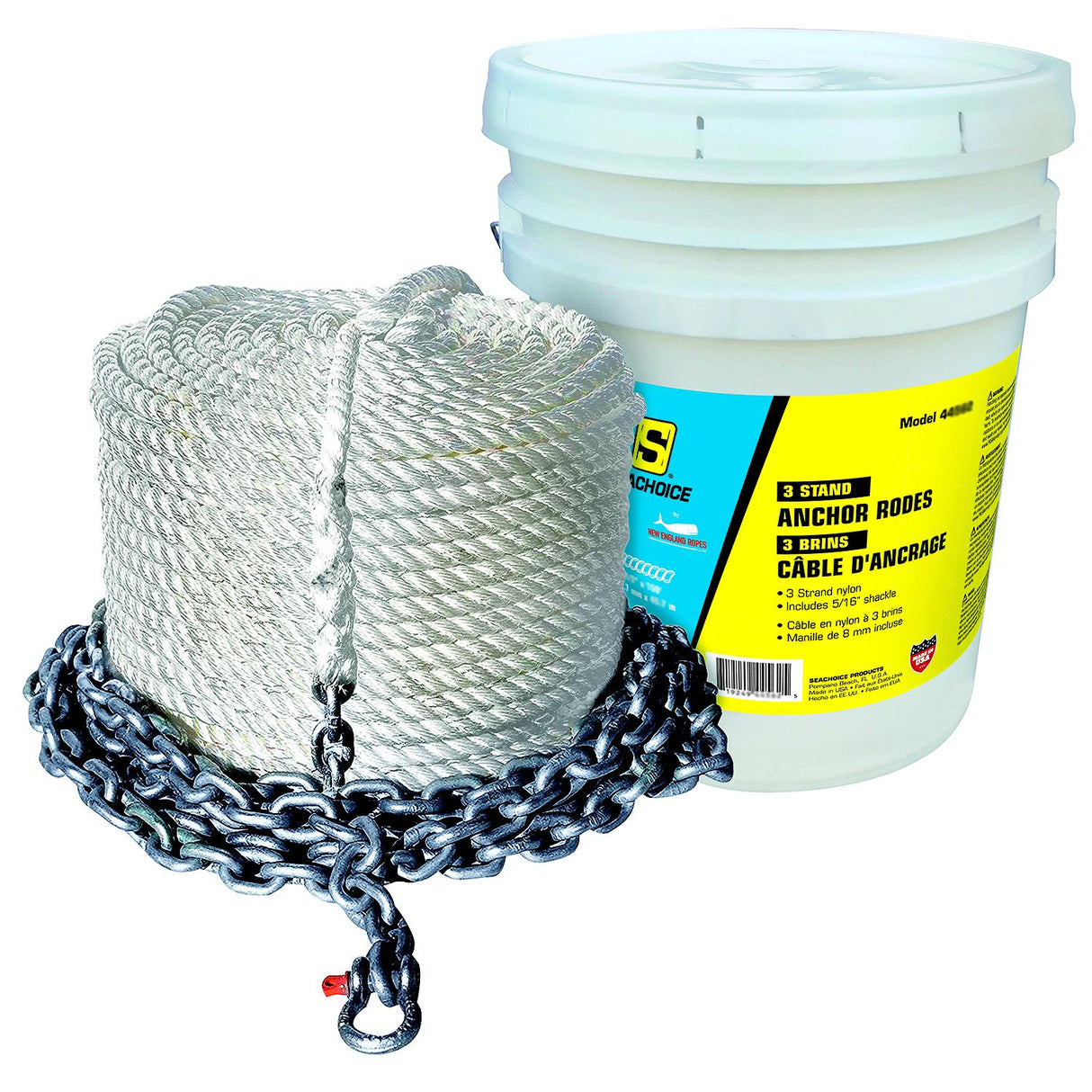 Seachoice 44562 3 Strand Nylon Anchor Rope, 1/2 In. x 50 Ft Rope with 1/4 In. x 10 Ft Chain