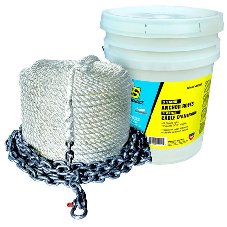 Seachoice 44562 3 Strand Nylon Anchor Rope, 1/2 In. x 50 Ft Rope with 1/4 In. x 10 Ft Chain