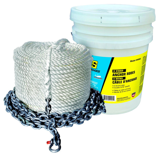 Seachoice 44562 3 Strand Nylon Anchor Rope, 1/2 In. x 50 Ft Rope with 1/4 In. x 10 Ft Chain