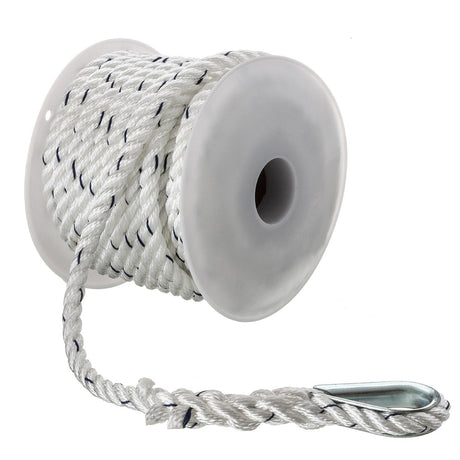 Seachoice 47691 Boat Anchor Line Rope, 3-Strand Twisted, Nylon, White/Blue, 3/8 in. X 50 Ft.