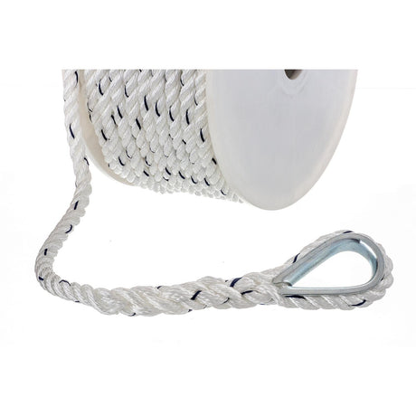Seachoice 47711 Boat Anchor Line Rope, 3-Strand Twisted, Nylon, White/Blue, 3/8 in. X 100 Ft.