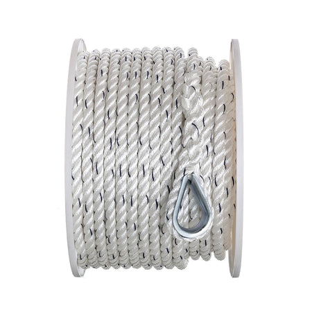 Seachoice 47741 Boat Anchor Line Rope, 3-Strand Twisted, Nylon, White/Blue, 1/2 in. X 150 Ft.