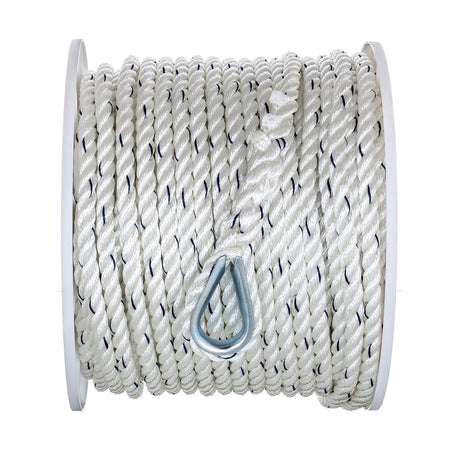 Seachoice 47751 Boat Anchor Line Rope, 3-Strand Twisted, Nylon, White/Blue, 1/2 in. X 200 Ft.