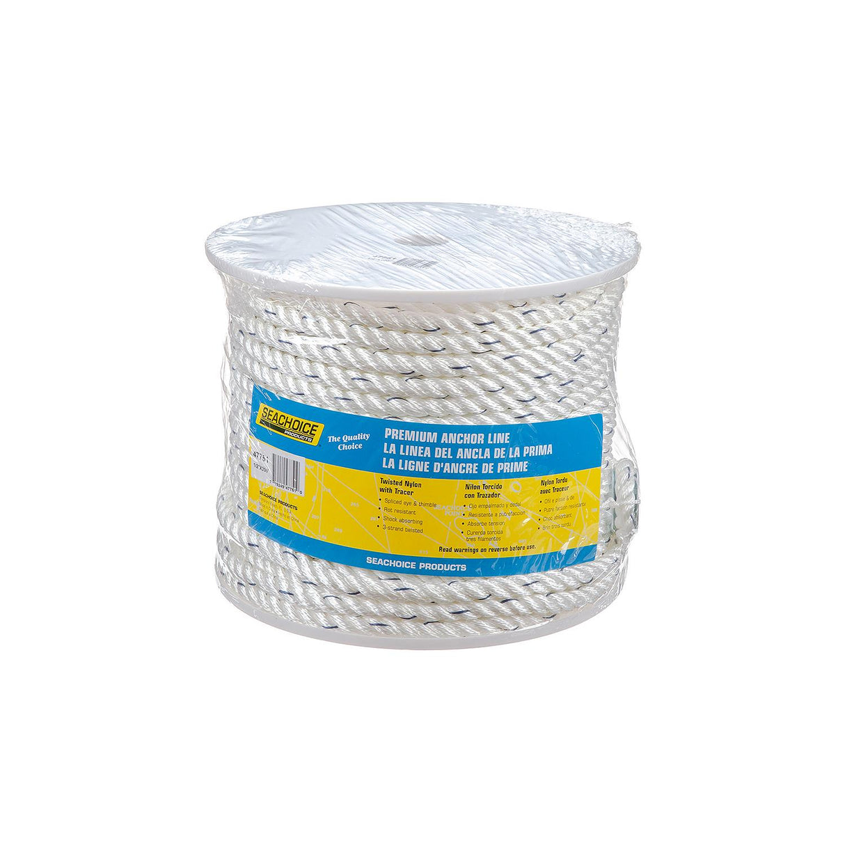 Seachoice 47751 Boat Anchor Line Rope, 3-Strand Twisted, Nylon, White/Blue, 1/2 in. X 200 Ft.
