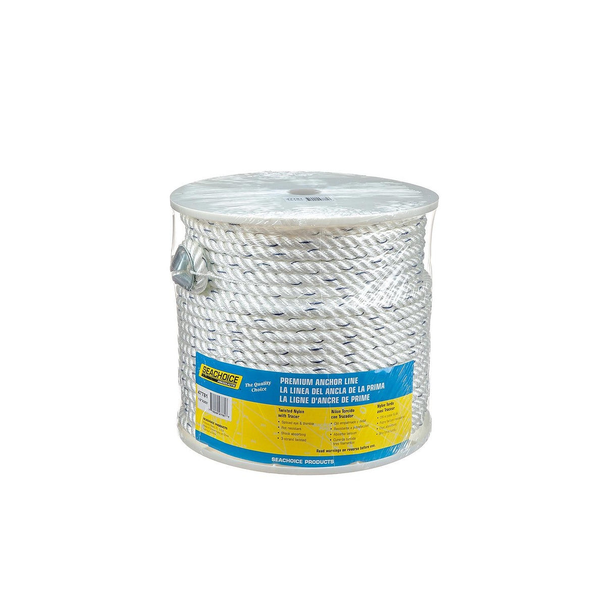 Seachoice 47781 Boat Anchor Line Rope, 3-Strand Twisted, Nylon, White/Blue, 1/2 in. X 250 Ft.