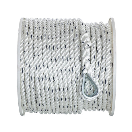 Seachoice 47781 Boat Anchor Line Rope, 3-Strand Twisted, Nylon, White/Blue, 1/2 in. X 250 Ft.