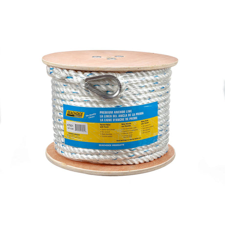 Seachoice 47931 Boat Anchor Line Rope, 3-Strand Twisted, Nylon, White/Blue, 5/8 in. X 250 Ft.