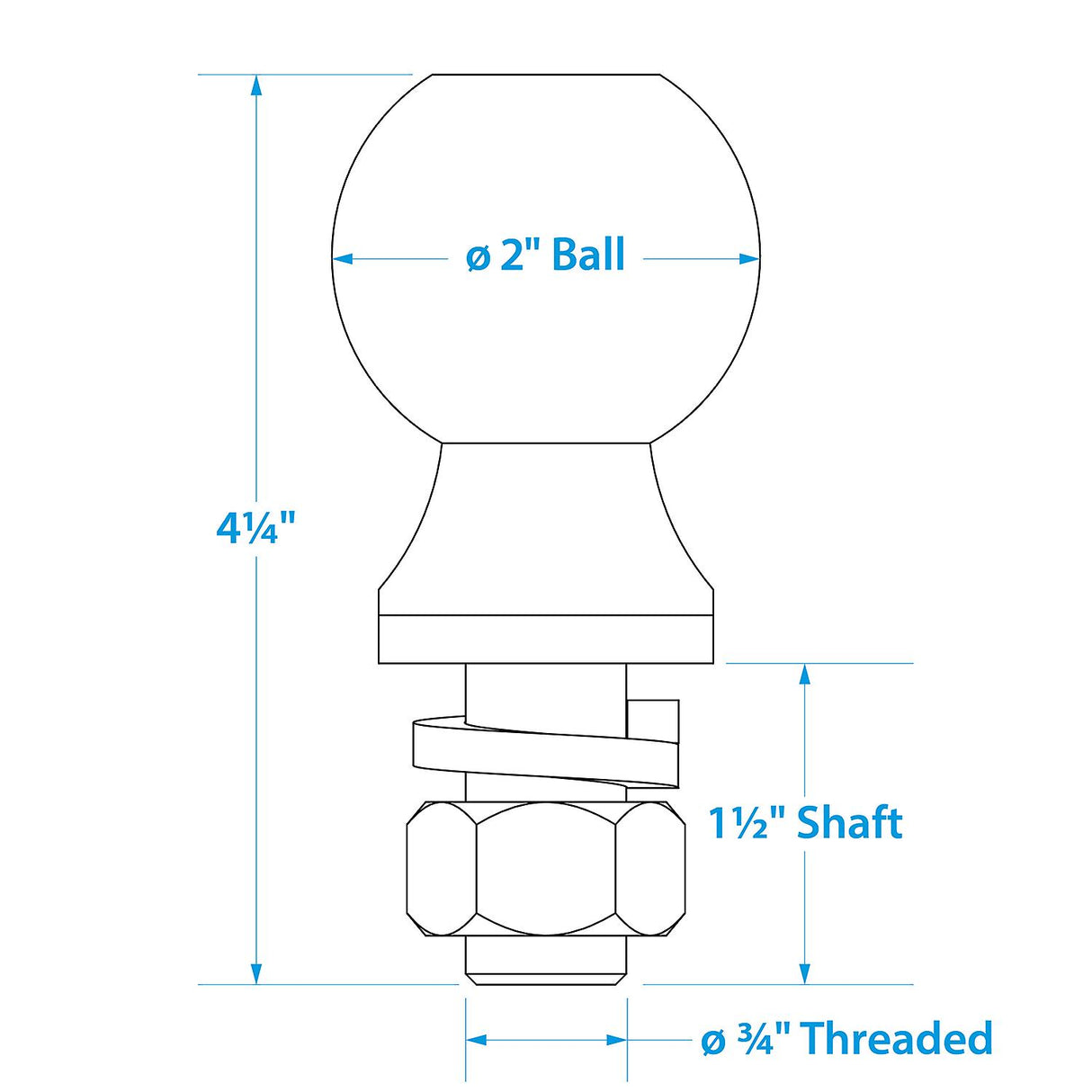 Seachoice SEA Class II Trailer Hitch Ball, 2 In. Ball, 3/4 X 1-1/2 In. Shank, Chrome Finish