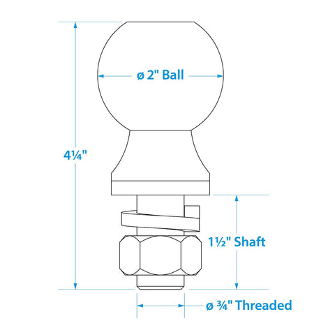 Seachoice SEA Class II Trailer Hitch Ball, 2 In. Ball, 3/4 X 1-1/2 In. Shank, Chrome Finish
