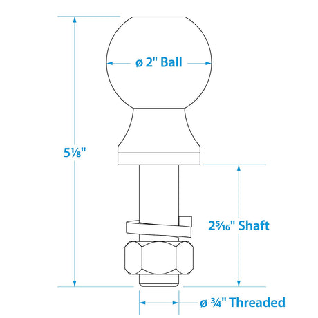 Seachoice Trailer Ball, 2 in., 3/4 X 2-5/16 in. Shank, 3,500 Lb. Capacity, Chrome Finish