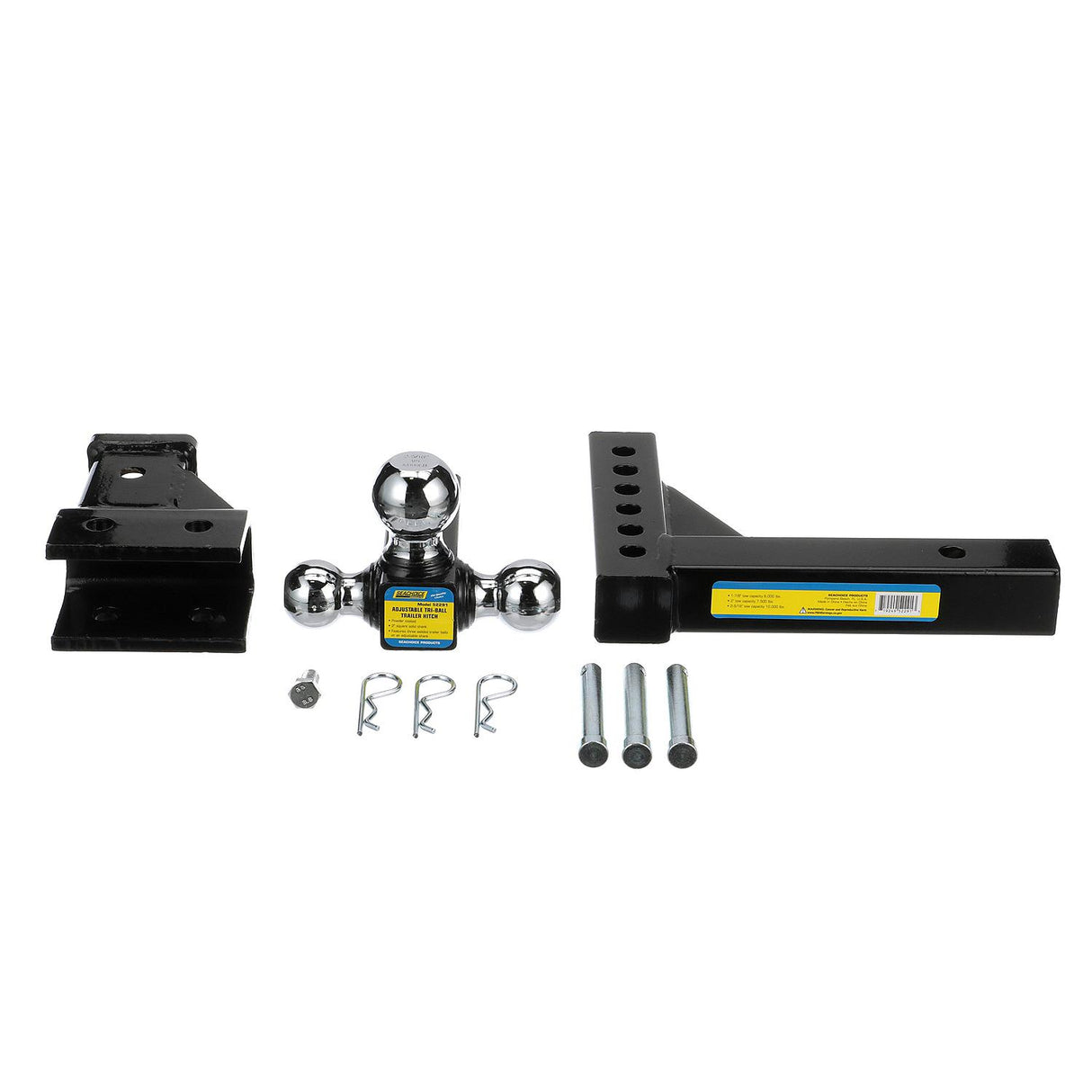 Seachoice Adjustable Trailer Hitch Drop, Tri Ball Mount Solid, 2 in. Shank, Black Finish