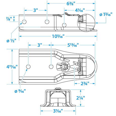 Seachoice Trailer Coupler, 3 in. Straight Tongue, 2 in. Ball