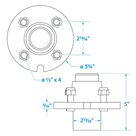 Seachoice 53021 Trailer Wheel Hub, 1 In. Axle, 4 Lug, Galvanized, Pregreased