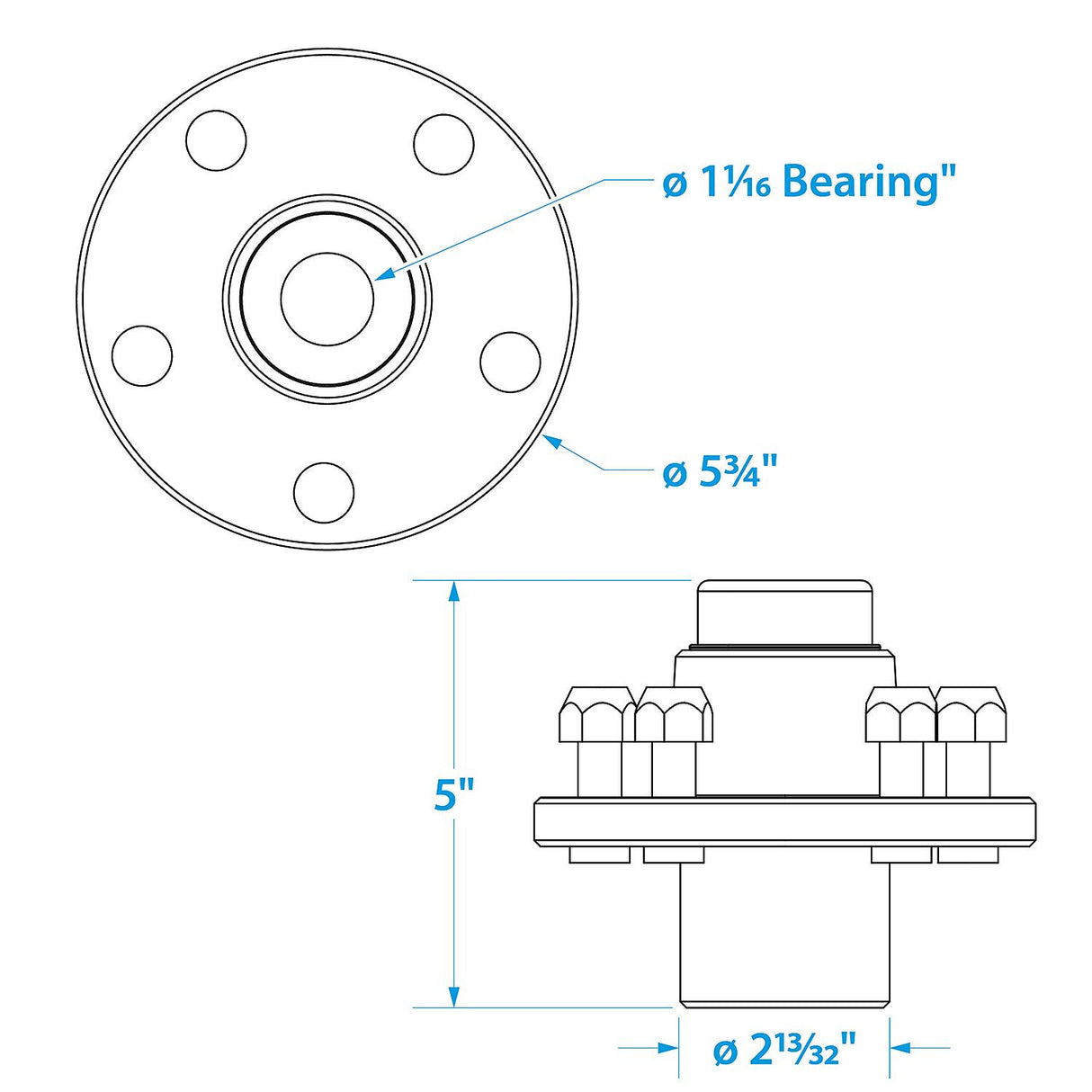 Seachoice 53161 Trailer Wheel Hub, 1.25 in. Axle, 5 Lug, Pregreased