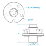 Seachoice 53161 Trailer Wheel Hub, 1.25 in. Axle, 5 Lug, Pregreased