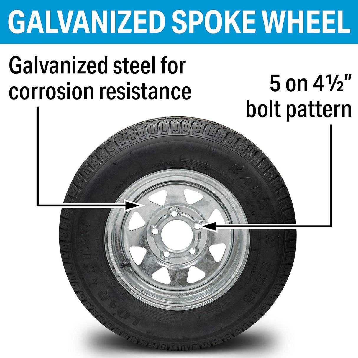 Seachoice 53401 ST175/80R13C/5H KR35 13" Galvanized Spoke, 5-Lug on 4-1/2" Radial Tire & Wheel Assembly