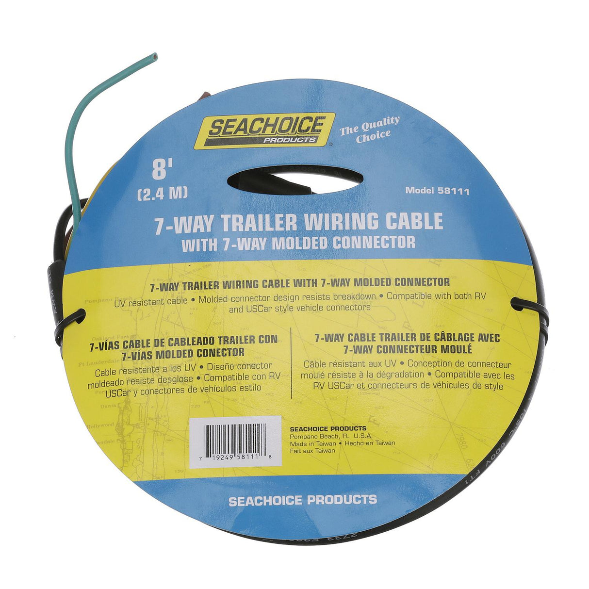 Seachoice 58111 Trailer Molded Connector, 7 Way, 8 Ft.
