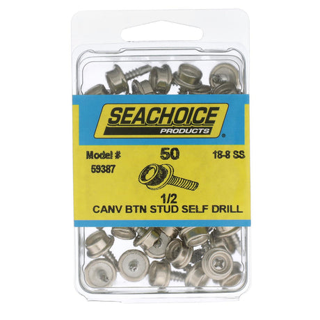 Seachoice Button Stud w/ Self Drilling 8 In. X 1/2 In. Stainless Steel Screw, Pack of 50