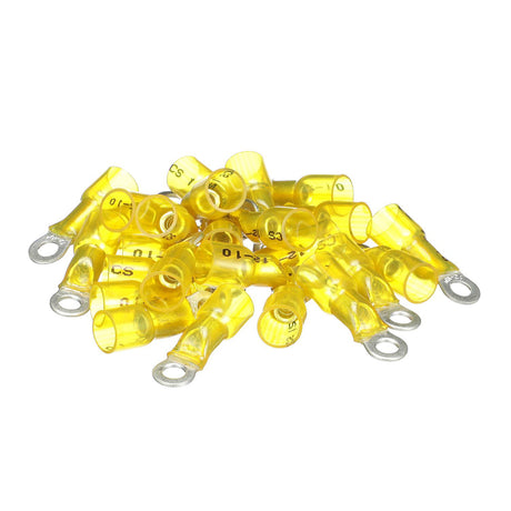 Seachoice Marine Grade Heat-Shrinkable Ring Terminal, Fits #10 Stud, 12-10 Wire Range, Yellow, Pack of 25
