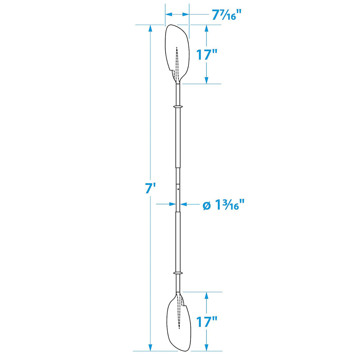 Seachoice 7 Ft. Curved-Blade Kayak Paddle, 2-Piece 1-1/8 in. Diameter Anodized Aluminum Shaft, 17 in. X 7-3/8 in. Blades