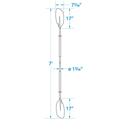 Seachoice 7 Ft. Curved-Blade Kayak Paddle, 2-Piece 1-1/8 in. Diameter Anodized Aluminum Shaft, 17 in. X 7-3/8 in. Blades