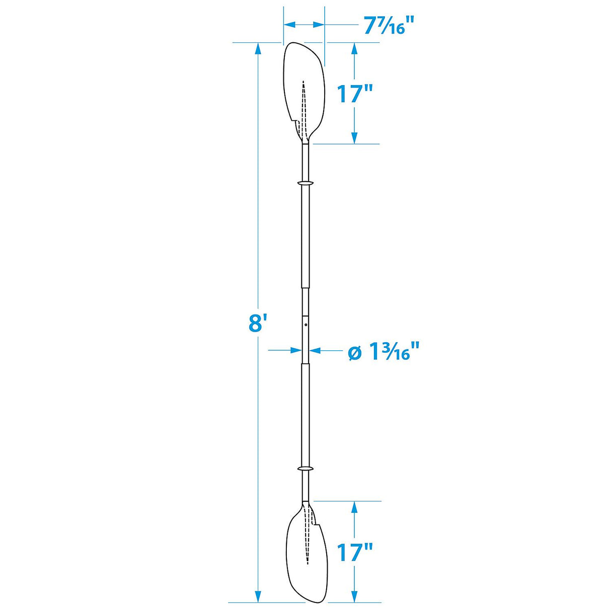 Seachoice 8 Ft. Curved-Blade Kayak Paddle, 2-Piece 1-1/8 in. Diameter Anodized Aluminum Shaft, 17 in. X 7-3/8 in. Blades