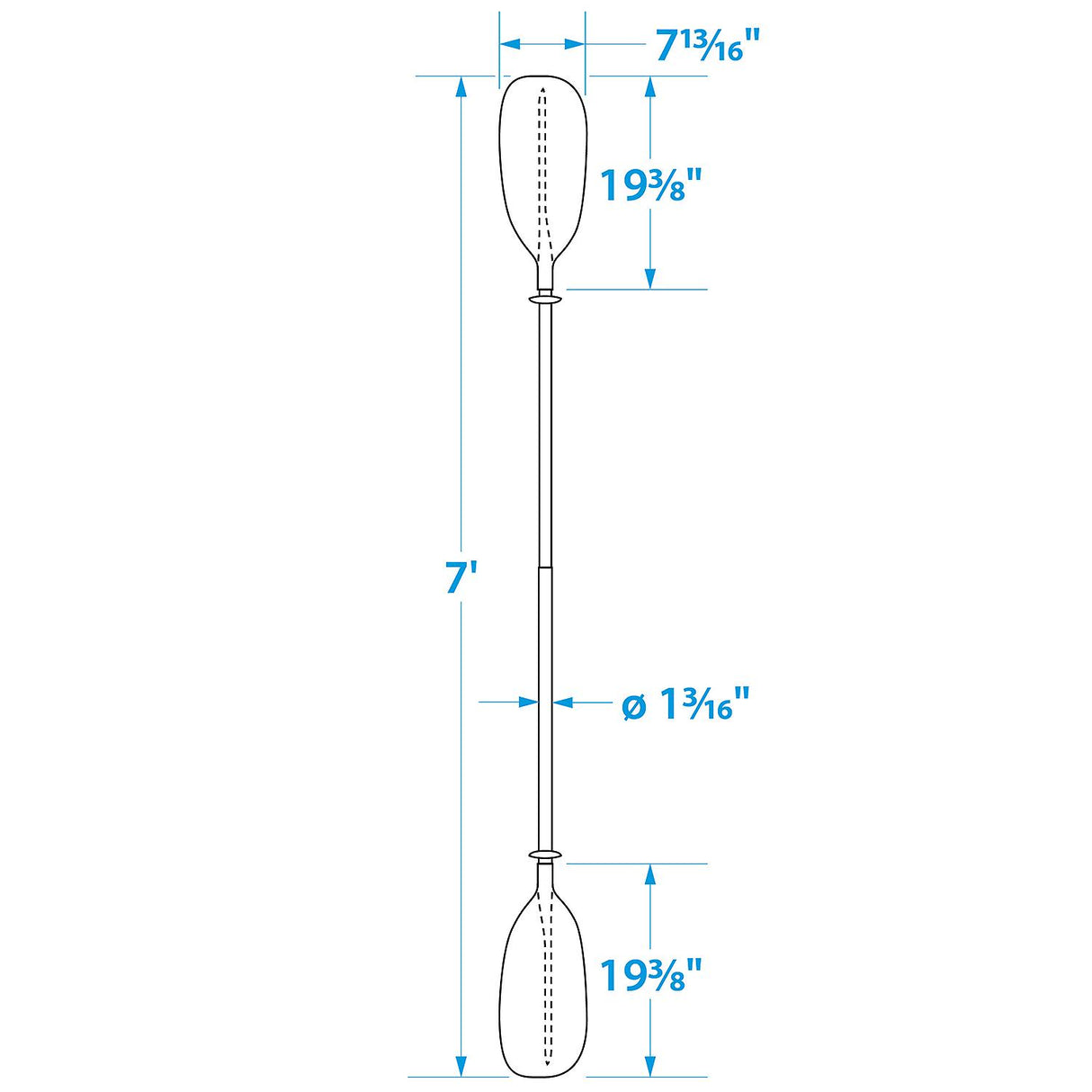 Seachoice 7 Ft. Straight-Blade Kayak Paddle, 2-Piece 1-1/8 in. Dia. Anodized Aluminum Shaft, 19-3/8 in. X 7-3/4 in. Blades