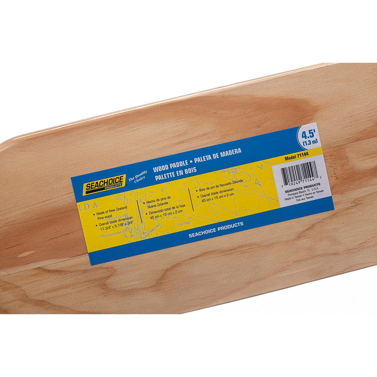 Seachoice 71144 4.5 Ft. Wood Paddle, New Zealand Pine Construction, 17-3/4  In. X 5-7/8 In. Blade, Wide Top Hand Grip, Clear Finish