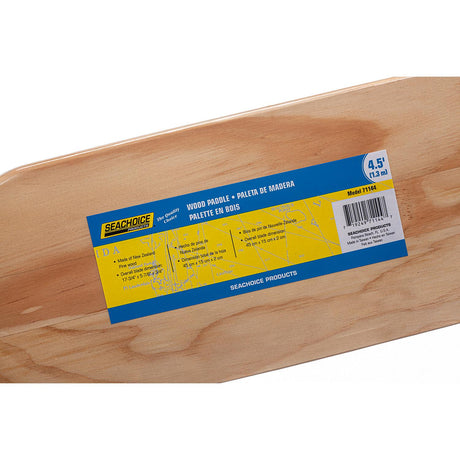 Seachoice 71144 4.5 Ft. Wood Paddle, New Zealand Pine Construction, 17-3/4  In. X 5-7/8 In. Blade, Wide Top Hand Grip, Clear Finish