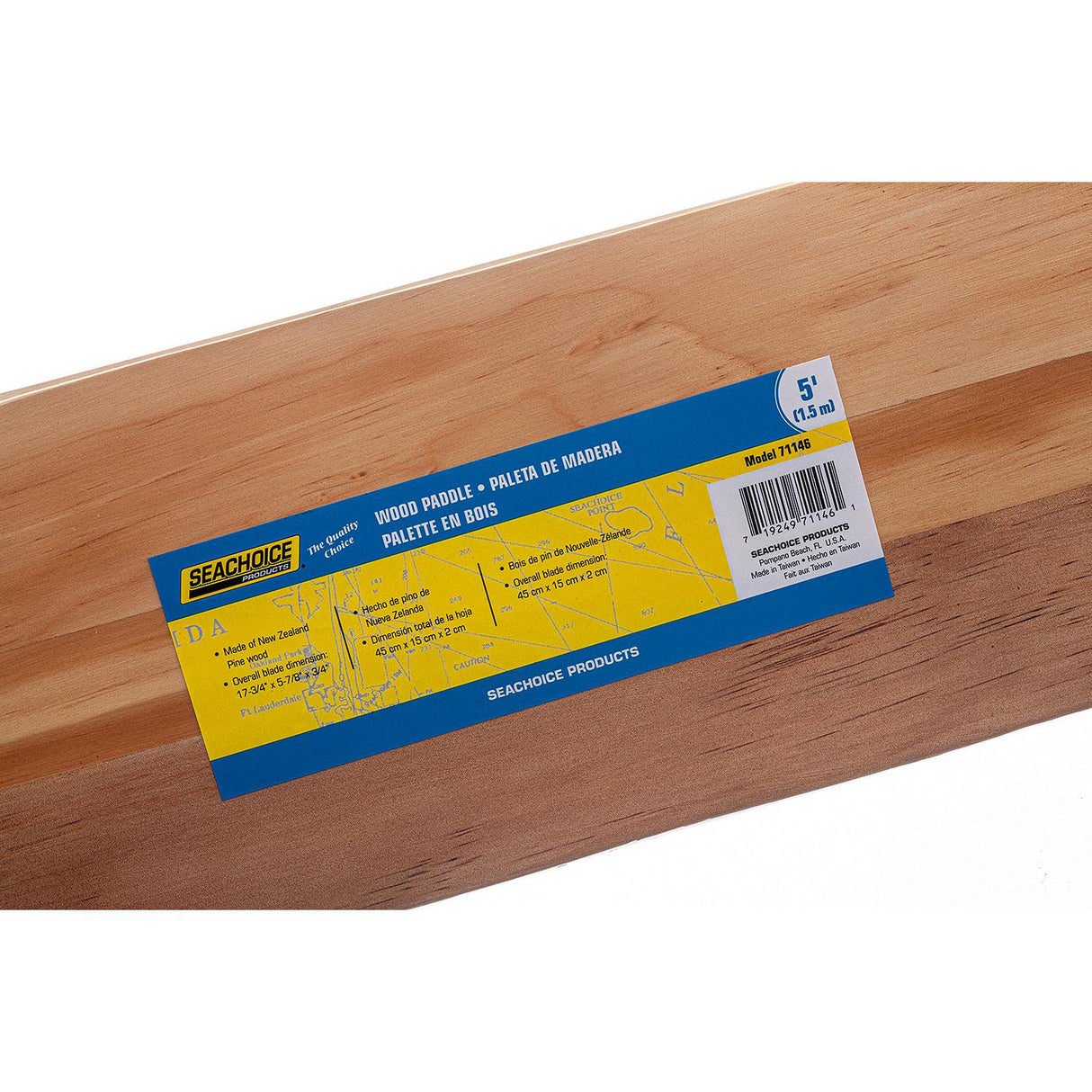 Seachoice 71146 5 Ft. Wood Paddle, New Zealand Pine Construction, 17-3/4 In. X 5-7/8 In. Blade, Wide Top Hand Grip, Clear Finish