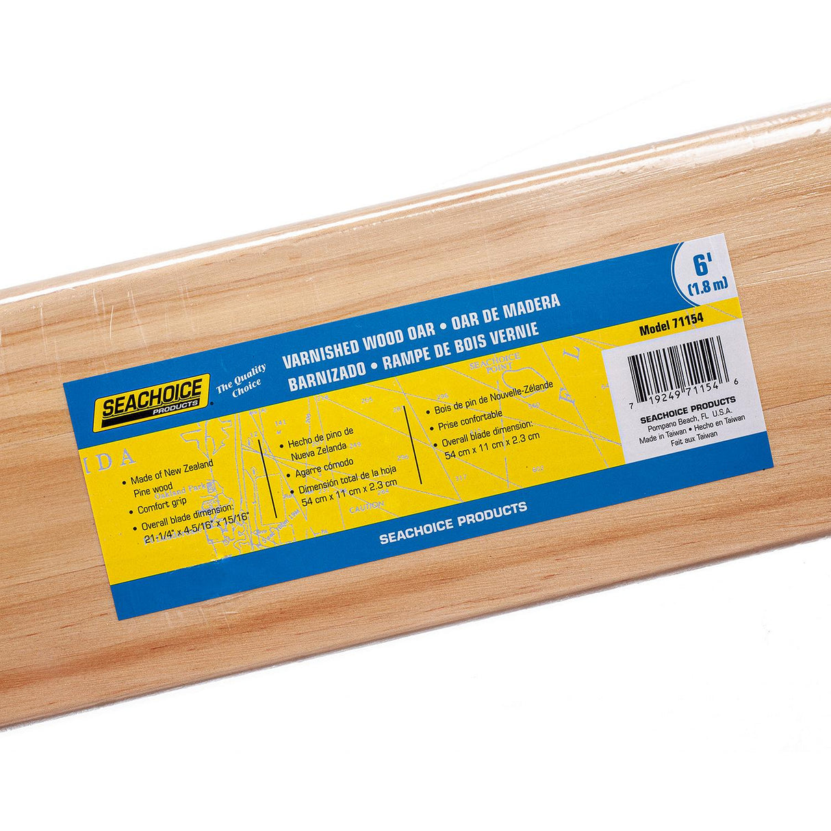 Seachoice 71154 6 Ft. Wood Oar, New Zealand Pine Construction, 21-1/4 in. X 4-5/16 in. Blade, Comfort Grip, Clear Finish