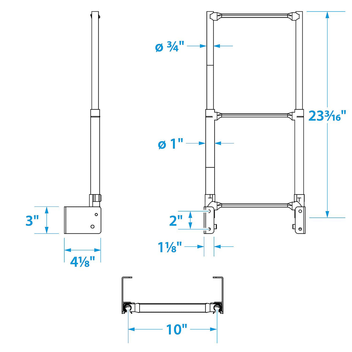 Seachoice Telescoping Transom Mount Ladder, Stainless Steel, 3 Steps, 300 Lb. Capacity
