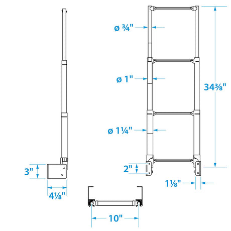 Seachoice Telescoping Transom Mount Ladder, Stainless Steel, 4 Steps, 300 Lb. Capacity