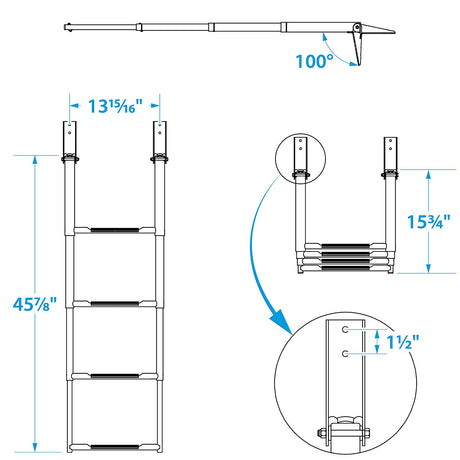 Seachoice 71321 Top Mount Telescoping Ladder for Universal Swim Platform, Stainless Steel Tubing, 4 Step, Ladder Only