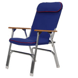 Seachoice High-Back Canvas Folding Chair, Blue w/ Red Trim, Folds For Easy Storage